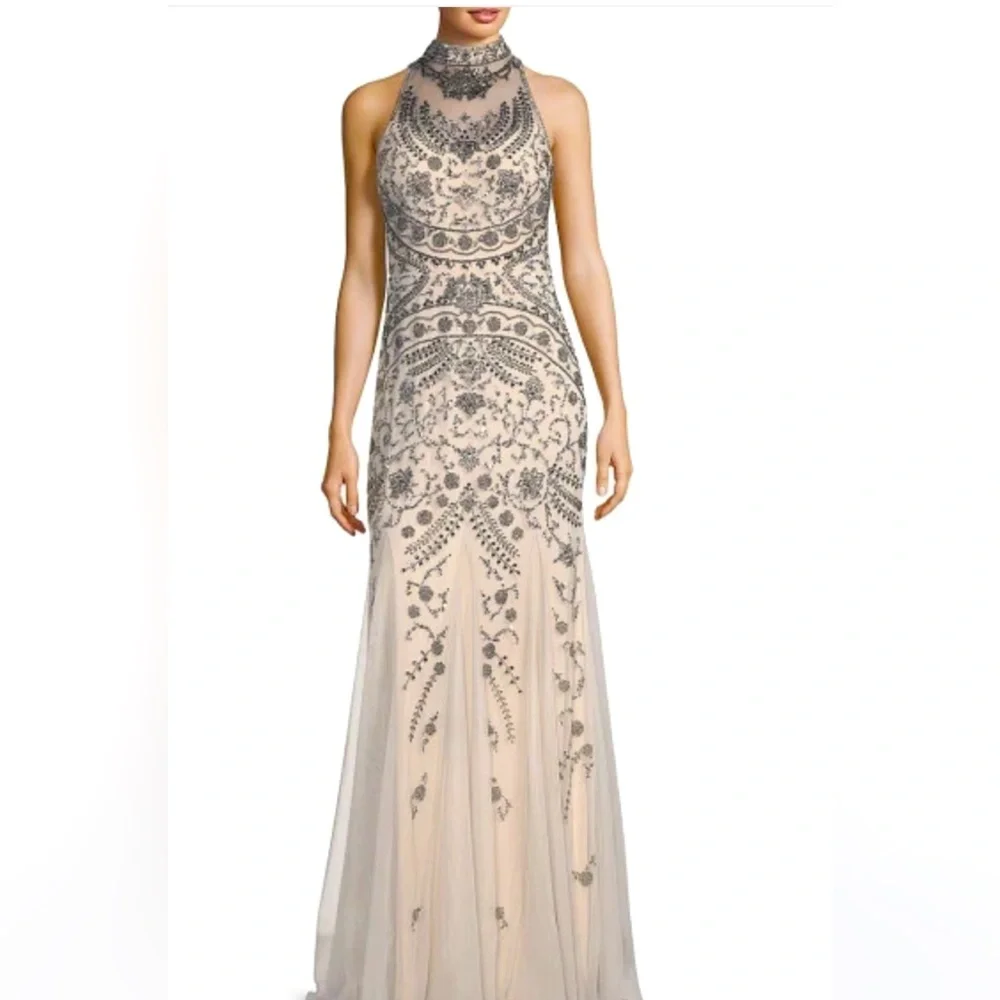 NWT Aidan Mattox Embellished Evening Dress Size 2 (Color Gun Metal) - Picture 1 of 16